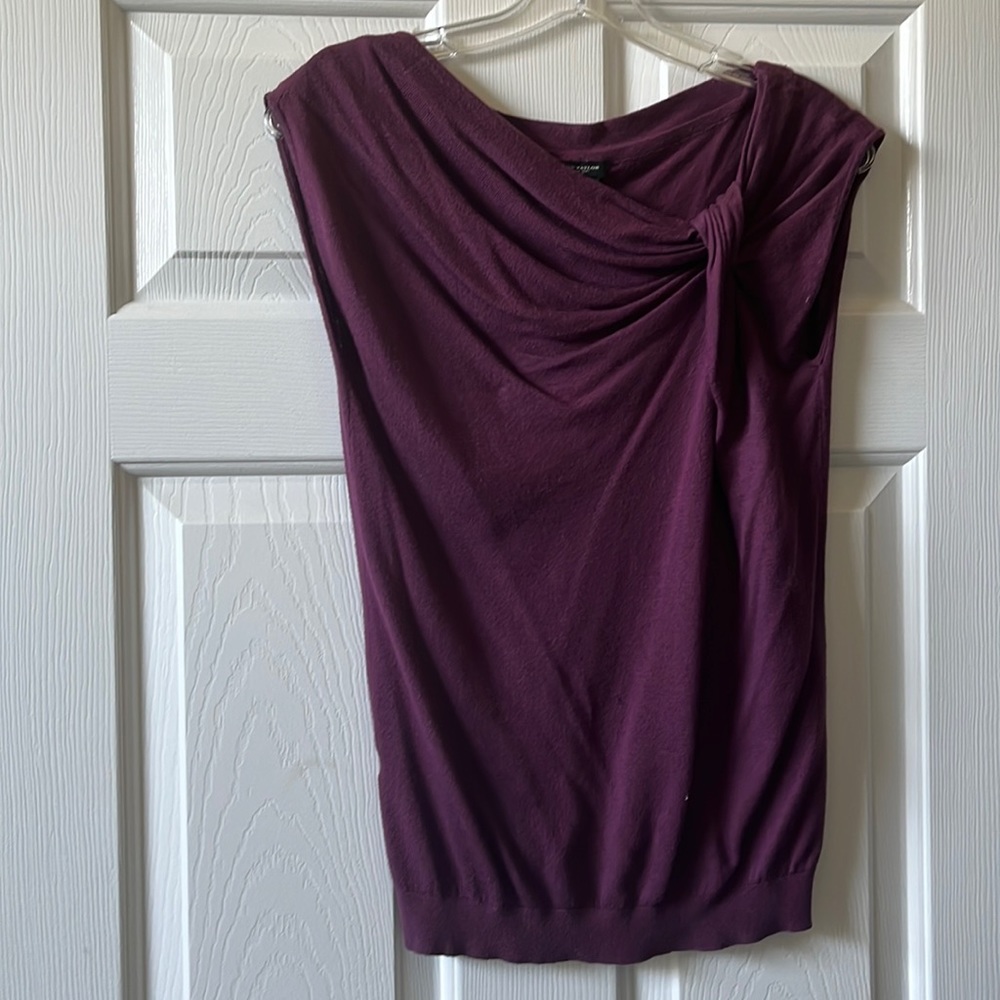 Ann Taylor Draped Knot Shoulder Sleeveless Top - Deep Plum